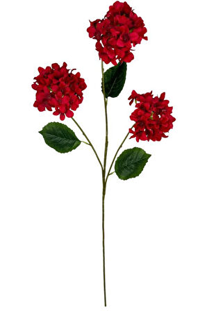 Yapay Çiçek Ortanca 3 Toplu Kırmızı Tek Dal Tomurcuklu 75*25cm Kumaş Çiçek Uzun Dal