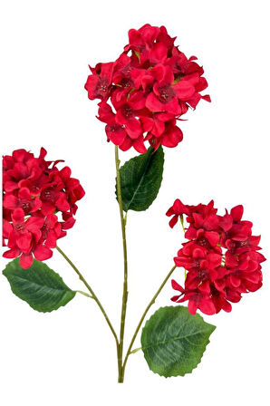 Yapay Çiçek Ortanca 3 Toplu Kırmızı Tek Dal Tomurcuklu 75*25cm Kumaş Çiçek Uzun Dal