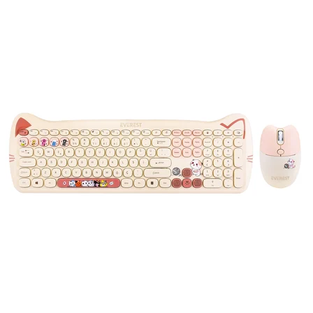 Everest Km-6283 Catty Renkli Tuşlu Sarı Kablosuz 2.4 + Bt Q Multimedia Klavye + Mouse + Pad Set