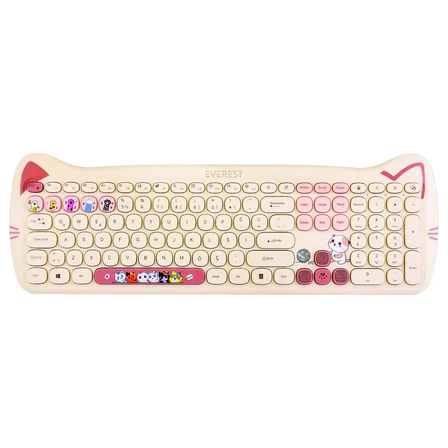 Everest Km-6283 Catty Renkli Tuşlu Sarı Kablosuz 2.4 + Bt Q Multimedia Klavye + Mouse + Pad Set