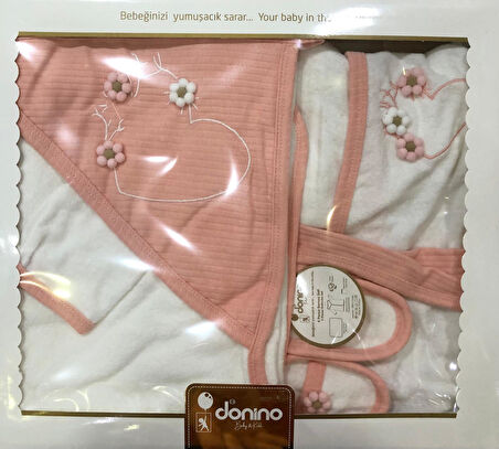 Donino %100 Pamuklu 4 Parça Nakışlı Bebek Bornoz Seti
