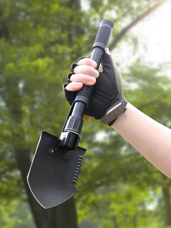 Singlelady 41 cm Mangan Çelik Katlanabilir Kamp Küreği – Mat Siyah, Portatif Çok Amaçlı Kürek ve Taş