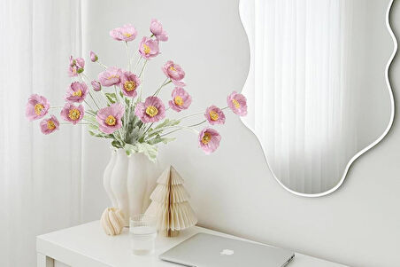 Yapay Çiçek Gelincik Çiçeği Gülkurusu Renk 3 Çiçek 1 Tomurcuk 59Cm
