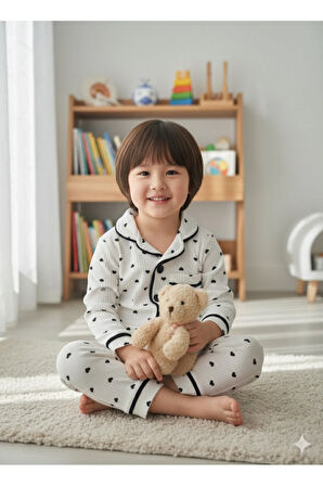 Kız Çocuk Pijama Takımı Pamuklu Kalpli