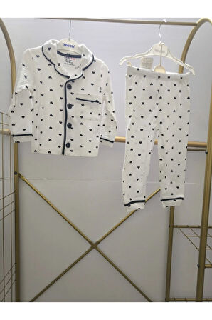 Kız Çocuk Pijama Takımı Pamuklu Kalpli