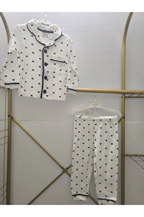 Kız Çocuk Pijama Takımı Pamuklu Kalpli