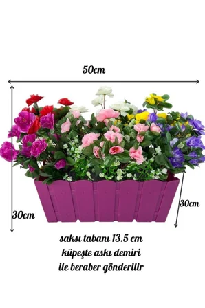Yapay Çiçek Fuşya Balkon Saksıda Küpeşte Askılı Açelya Çiçeği Karışık Renkli Çiçek Sepeti 50cm