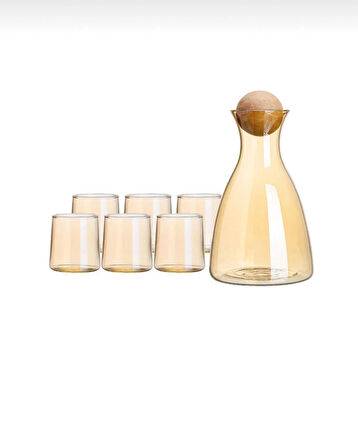 Lüks Amber Renk Borosilikat Cam Karaf Seti 6'lı Su Bardağı ile - Ev Dekorasyonu ve Sunum