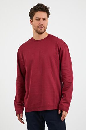 Erkek Günlük Bisiklet Yaka Rahat Oversize Spor Sweatshirt Bordo