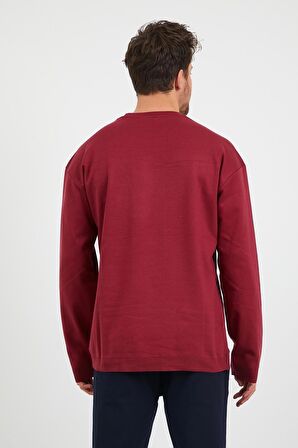 Erkek Günlük Bisiklet Yaka Rahat Oversize Spor Sweatshirt Bordo