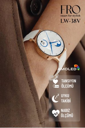 Fro LW38 Gold Kasa 38 mm Beyaz Kordon Akıllı Saat
