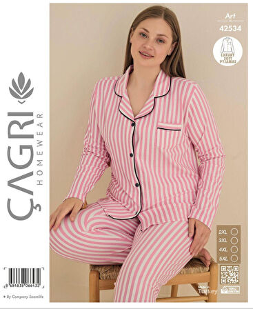 Çağrı Kadın Battal Kışlık Süet Uzun Kollu Önü Düğmeli Pijama Takımı 42534