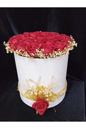  Silindir Kutuda Gerçek Görünümlü Yapay Kadife Gül Kız Isteme Buketi Düğün Nişan