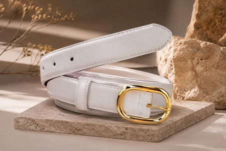 WİLLİAMPOLO  Asya Hakiki Deri Gold Toka Beyaz Kadın Kemer