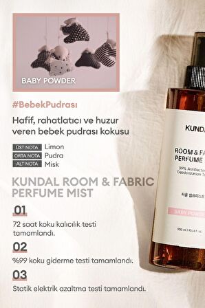 Oda ve Kumaş Kokusu KUNDAL Room & Fabric Perfume Mist (Baby Powder) 300 ml