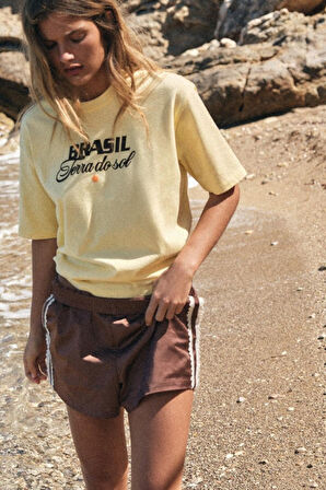 Terra Do Sol Brazil Baskılı %100 Pamuk Tişört Kadın