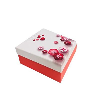 KUTU KALP ÇİÇEK KIRMIZI BEYAZ 19CM X 19CM X 8CM