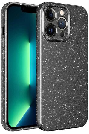 iPhone 13 Pro Kılıf Kamera Korumalı Simli Parıltılı Lüks Silikon