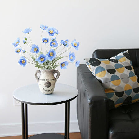 Yapay Çiçek Gelincik Çiçeği Mavi Açık Renk 3 Çiçek 1 Tomurcuk 59Cm