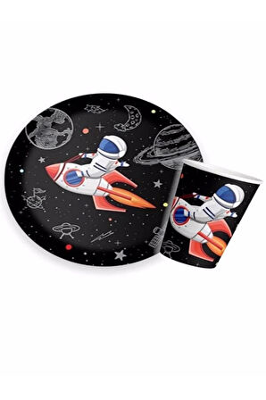 Uzay Temalı Tabak Bardak Set 8 Li
