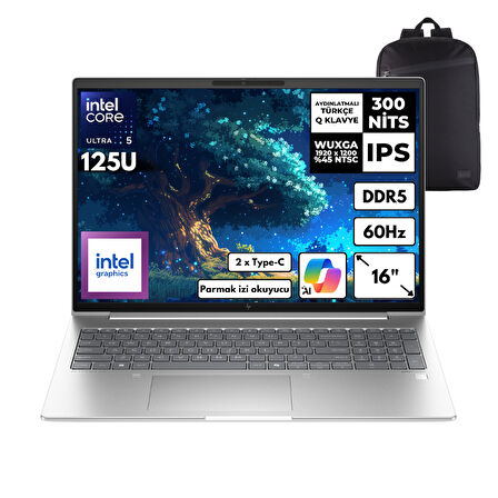 HP Elitebook 660 G11 Ultra 5-125U 48-GBDDR5 512 GBSSD Intel Graphics 16" WUXGA Windows 11 Home + HMF Sırt Çantası 9C075EAHMF59
