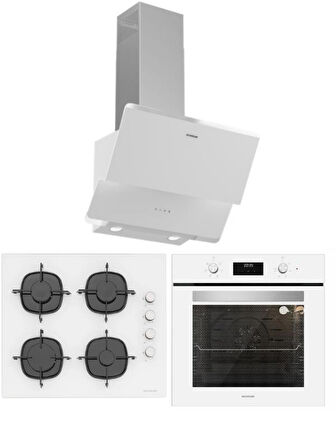 Silverline Beyaz Ankastre Set (CS5700E6W01 Ocak/S2-BO6502W02 Fırın/3490 Oslo Davlumbaz)