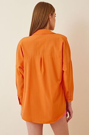 Kadın Oranj Oversize Uzun Basic Gömlek HZL22W-BD139001