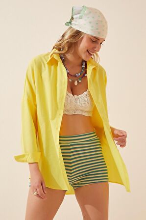 Kadın Sarı Oversize Uzun Basic Gömlek Hzl22w-bd139001