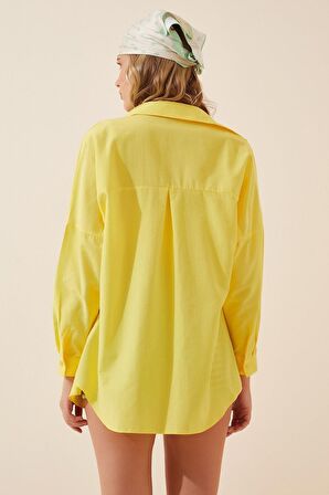 Kadın Sarı Oversize Uzun Basic Gömlek Hzl22w-bd139001