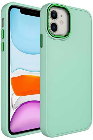 iPhone 11 Kılıf Renkli Tasarım Metal Buton ve Kamera Çıkıntılı