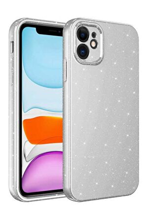 iPhone 12 Kılıf Kamera Korumalı Simli Parıltılı Lüks Silikon