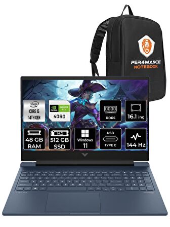 HP VİCTUS 16  i5-14500HX 48GB RAM 512GB SSD RTX4060/8GB 144Hz 16.1 FHD W11PRO 9J251EA & PER4 ÇANTA