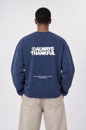 Erkek Always Baskılı Yıkamalı Oversize Long Sleeve Lacivert