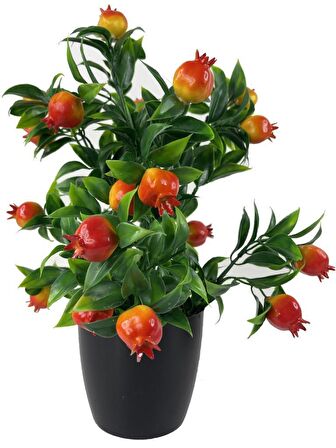 Yapay Çiçek Nar Ağacı Siyah Saksıda Nar 30cm 