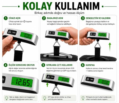 Dijital Bavul Tartısı 50 Kg Kapasiteli 50 Gr Hassasiyetli LCD Ekranlı Taşınabilir Elektronik Bagaj Valiz Tartısı