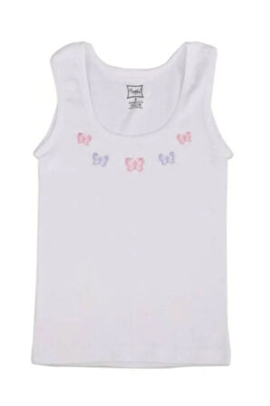 Kız Çocuk Beyaz Ribana Askılı Atlet 6'lı