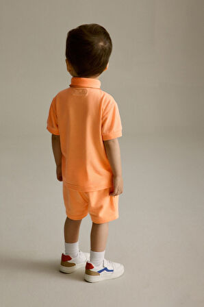Next Baby % 100 Pamuklu Turuncu Polo Yaka Kısa Kollu Alt Üst Takım