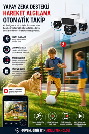 ARM-95W 3 Kameralı Güvenlik Kamerası 15MP Ultra Hd Ptz Hareketli Akıllı Ip Kamera | V380 Pro | Gece Görüşlü | Sesli | Dış Mekan