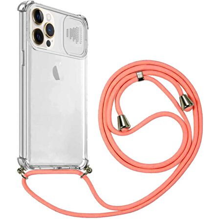 Apple iPhone 12 ProMax İp Askılı Şeffaf Kamera Korumalı Kılıf