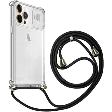 Apple iPhone 12 ProMax İp Askılı Şeffaf Kamera Korumalı Kılıf