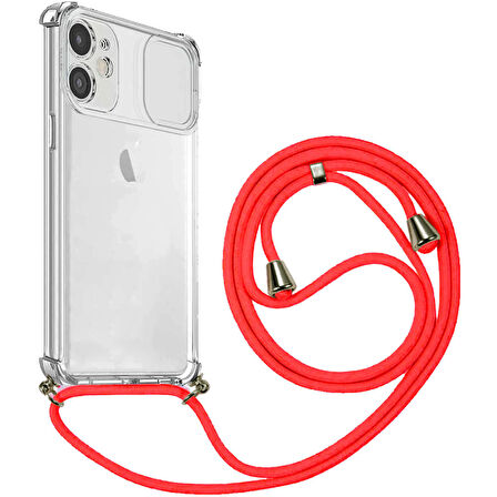 Apple iPhone 12 İp Askılı Şeffaf Kamera Korumalı Kılıf