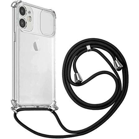 Apple iPhone 12 İp Askılı Şeffaf Kamera Korumalı Kılıf