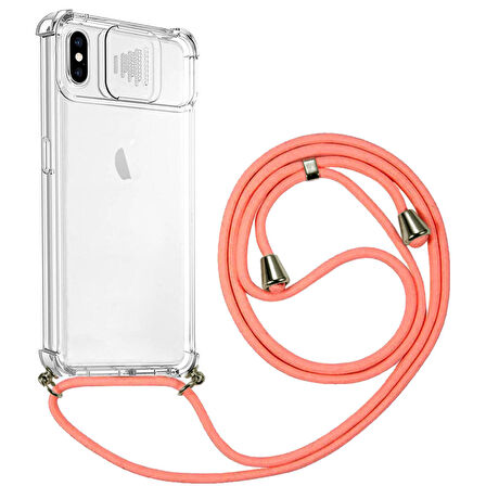 Apple iPhone X İp Askılı Şeffaf Kamera Korumalı Kılıf