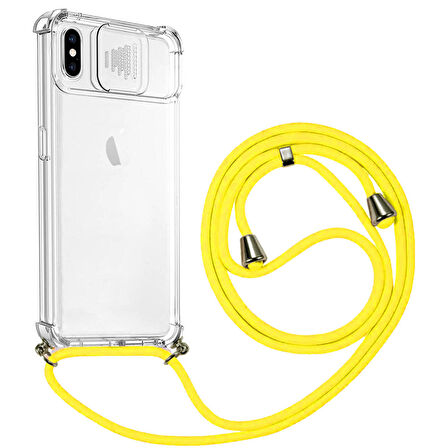 Apple iPhone X İp Askılı Şeffaf Kamera Korumalı Kılıf