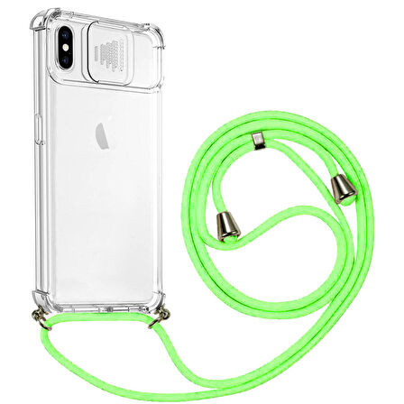 Apple iPhone X İp Askılı Şeffaf Kamera Korumalı Kılıf