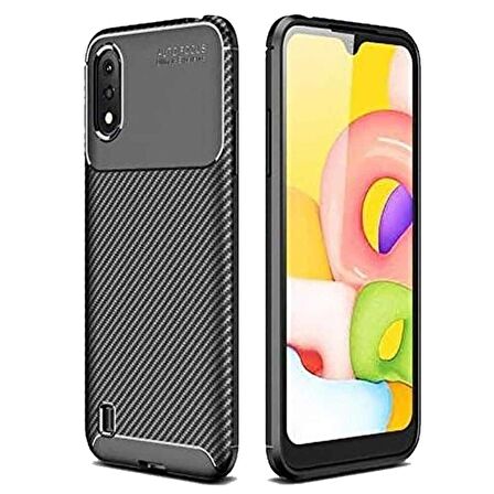 Samsung Galaxy A01 Karbon Desenli Negro Silikon Kılıf