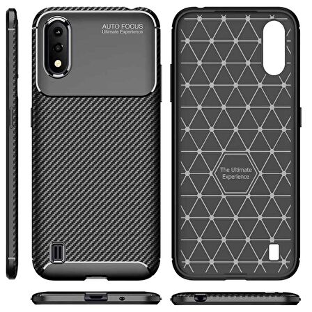 Samsung Galaxy A01 Karbon Desenli Negro Silikon Kılıf