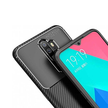 Oppo A5 2020 / A9 2020 Uyumlu Karbon Desenli Negro Silikon Kılıf