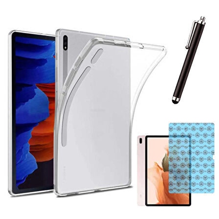 Samsung Galaxy Tab S7 Fe T737 Uyumlu Şeffaf Kılıf Cam Kalem Set