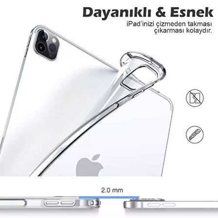 Apple iPad Pro 12,9 inç 4 / 5 / 6 Nesil Uyumlu Şeffaf Silikon Tablet Kılıfı